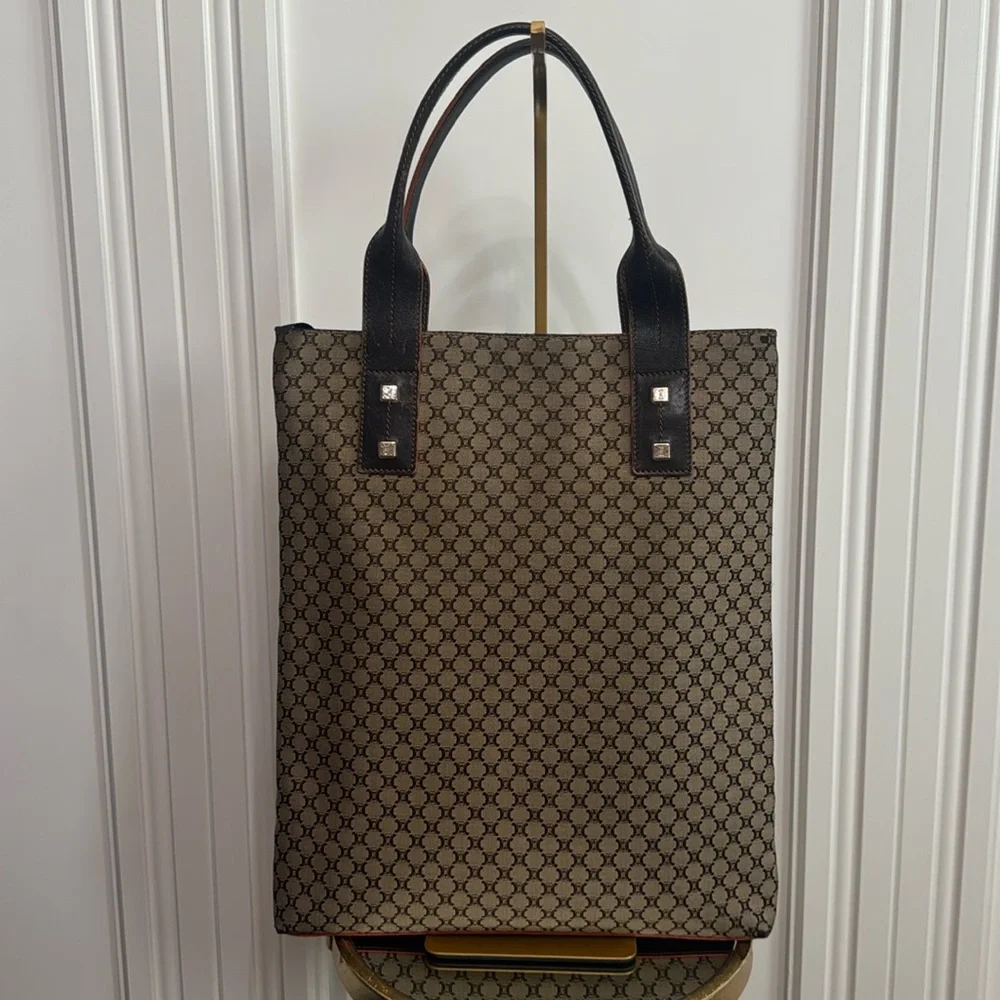 Celine Brown Monogram Canvas Satchel with Dark Brown Trim - Picture 1 of 13